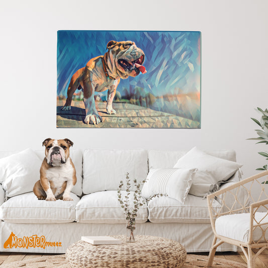 English Bulldog on Dock Mosaic Style Canvas Print