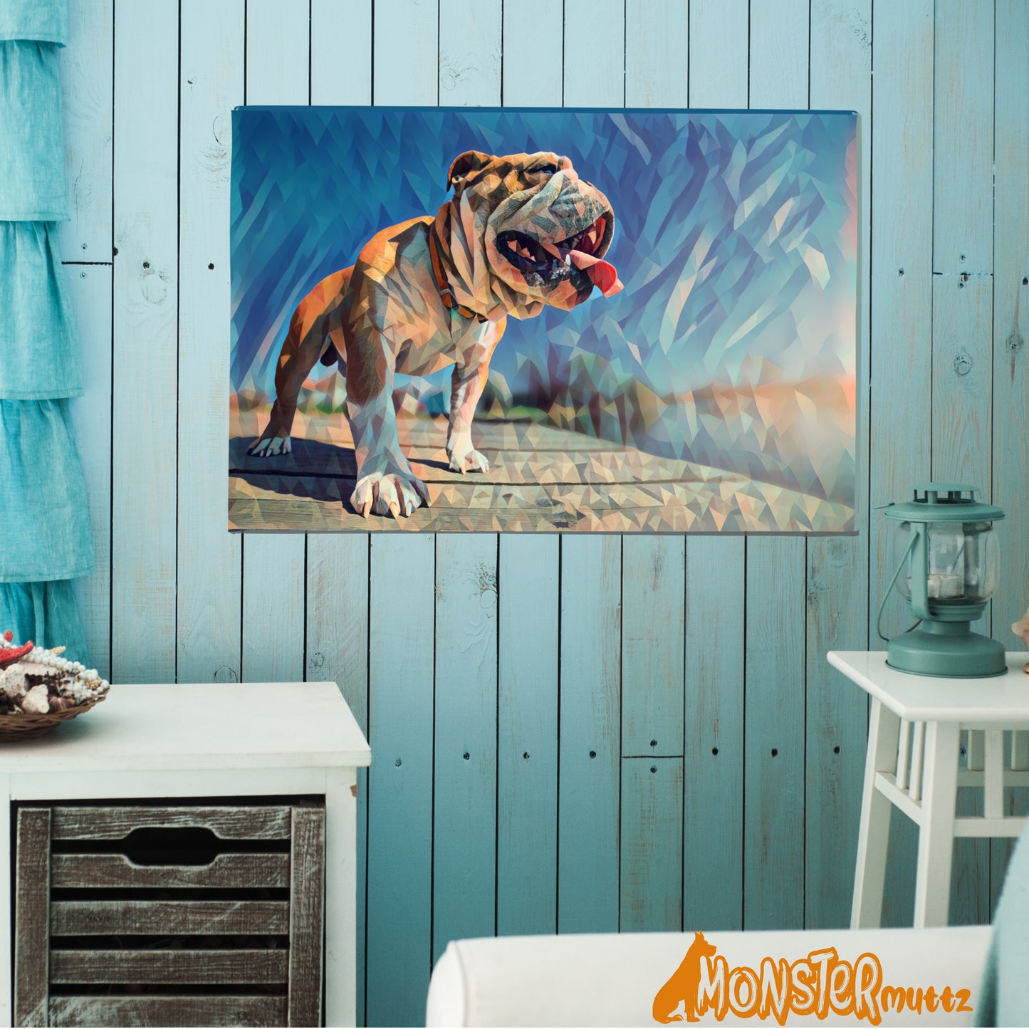 English Bulldog on Dock Mosaic Style Canvas Print